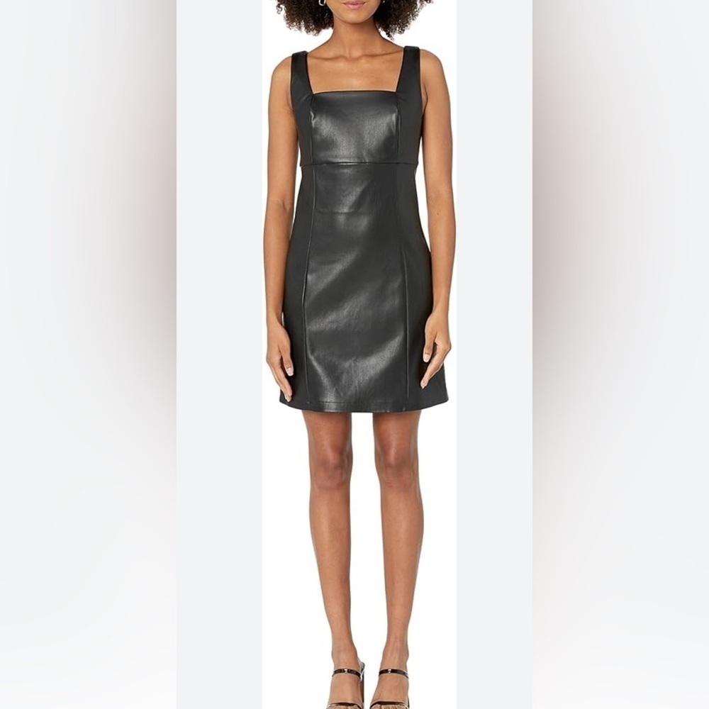 THE DROP Sz L Hank Vegan Leather Mini Dress Square Neck Lined Zipper Closure NEW